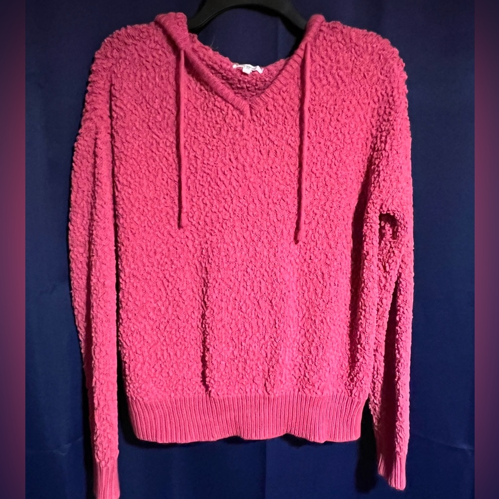 Maurices Dark Pink Popcorn V-Neck Hooded Sweater